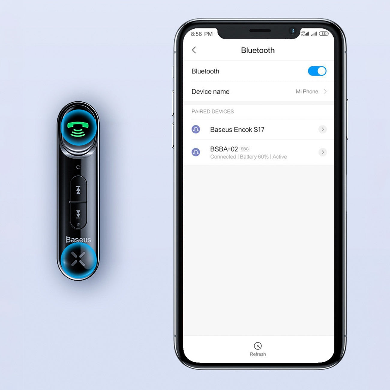 Automobilinis Bluetooth siųstuvas AUX BASEUS Laisvų rankų įranga + Laidas