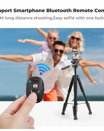 Trikojis stovas telefonui ir fotoaparatui su filmavimo galvute, laikikliu ir Bluetooth nuotolinio valdymo pulteliu