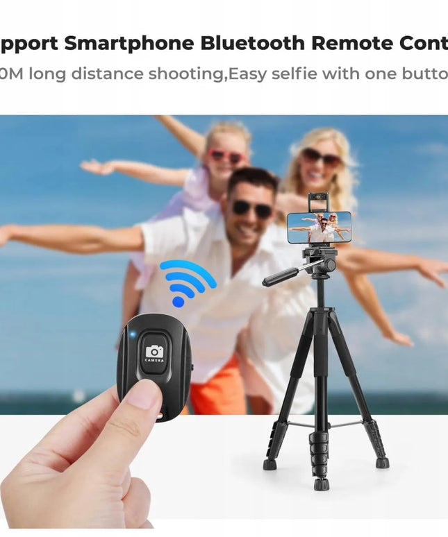 Trikojis stovas telefonui ir fotoaparatui su filmavimo galvute, laikikliu ir Bluetooth nuotolinio valdymo pulteliu