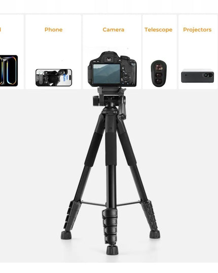 Trikojis stovas telefonui ir fotoaparatui su filmavimo galvute, laikikliu ir Bluetooth nuotolinio valdymo pulteliu