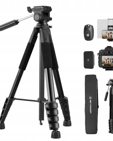 Trikojis stovas telefonui ir fotoaparatui su filmavimo galvute, laikikliu ir Bluetooth nuotolinio valdymo pulteliu
