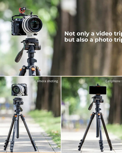 TRIPOD fotografinis trikojis + galvutė fotoaparatui ir vaizdo kamerai, telefono laikiklis