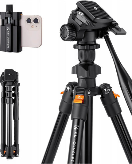TRIPOD fotografinis trikojis + galvutė fotoaparatui ir vaizdo kamerai, telefono laikiklis