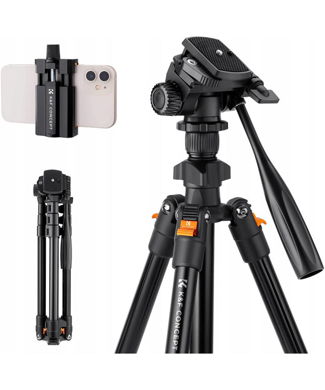 TRIPOD fotografinis trikojis + galvutė fotoaparatui ir vaizdo kamerai, telefono laikiklis