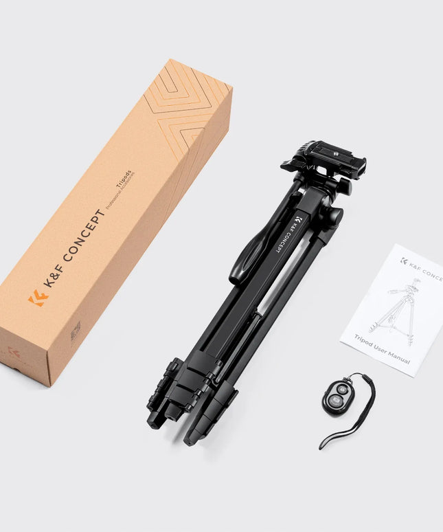 K&F Concept lengvas fotografijos trikojis „TRIPOD“, 150 cm, su „Bluetooth“ nuotolinio valdymo pulteliu ir telefono laikikliu