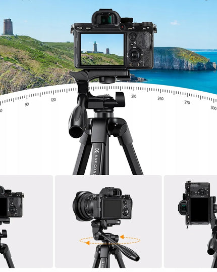 K&F Concept lengvas fotografijos trikojis „TRIPOD“, 150 cm, su „Bluetooth“ nuotolinio valdymo pulteliu ir telefono laikikliu