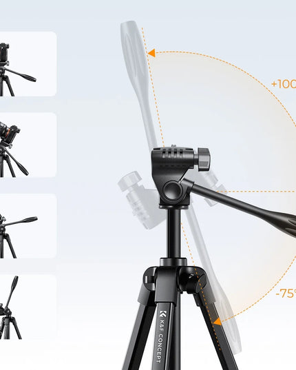 K&F Concept lengvas fotografijos trikojis „TRIPOD“, 150 cm, su „Bluetooth“ nuotolinio valdymo pulteliu ir telefono laikikliu