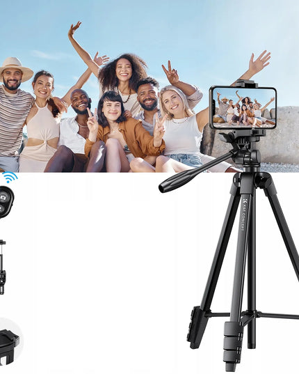 K&F Concept lengvas fotografijos trikojis „TRIPOD“, 150 cm, su „Bluetooth“ nuotolinio valdymo pulteliu ir telefono laikikliu
