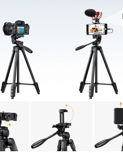 K&F Concept lengvas fotografijos trikojis „TRIPOD“, 150 cm, su „Bluetooth“ nuotolinio valdymo pulteliu ir telefono laikikliu