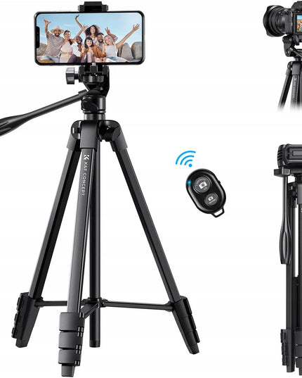 K&F Concept lengvas fotografijos trikojis „TRIPOD“, 150 cm, su „Bluetooth“ nuotolinio valdymo pulteliu ir telefono laikikliu