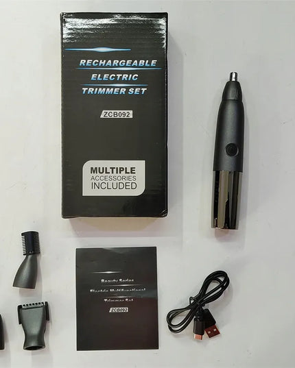 4 viename akumuliatorinis nosies ir ausų plaukelių trimeris, barzdos ir veido plaukų skustuvas, 600 mAh