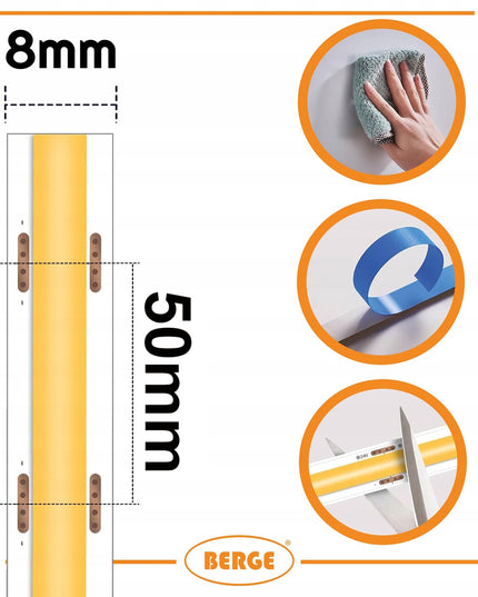 COB Neon LED juosta 24V 5m 9W/m 480 diodų 45W 4000K Neutrali Galinga 990lm/m