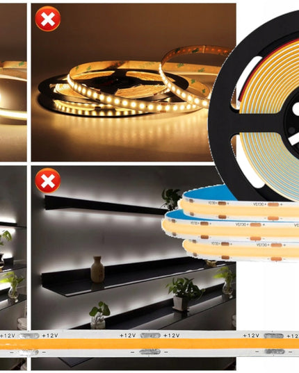 LED juosta Neon COB 12V Šilta 5m 45W Homogeninė 12W/m Ryški LED šviesa