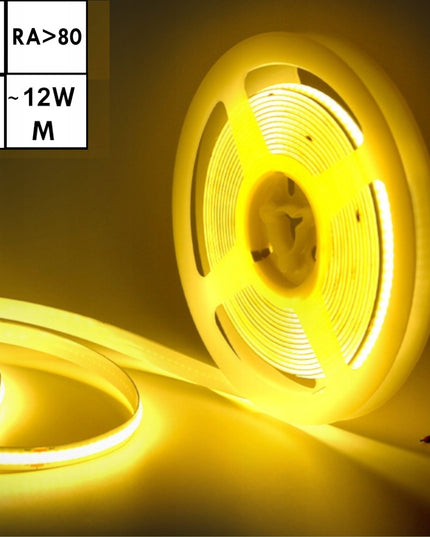 LED juosta Neon COB 12V Šilta 5m 45W Homogeninė 12W/m Ryški LED šviesa