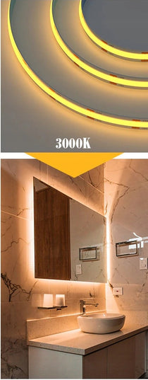 LED juosta Neon COB 12V Šilta 5m 45W Homogeninė 12W/m Ryški LED šviesa