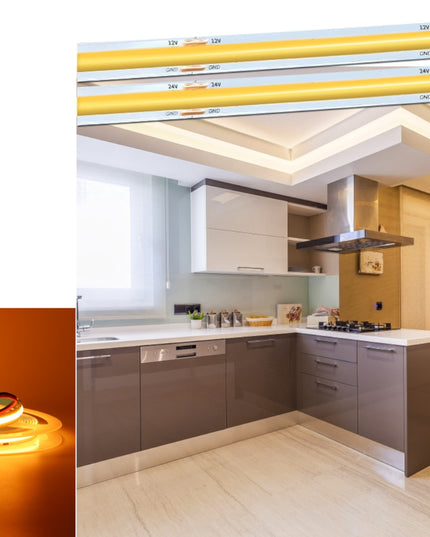 LED juosta Neon COB 12V Šilta 5m 45W Homogeninė 12W/m Ryški LED šviesa