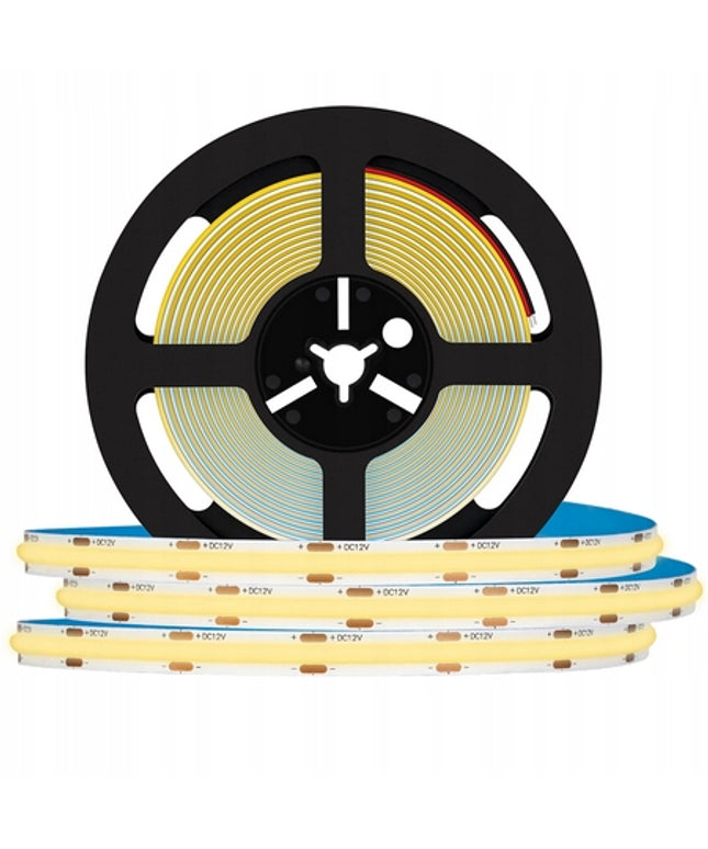 LED juosta Neon COB 12V Šilta 5m 45W Homogeninė 12W/m Ryški LED šviesa