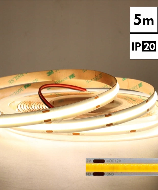 LED juosta Neon COB 12V Neutrali 5m Vienalytė ryški ir maloni šviesa