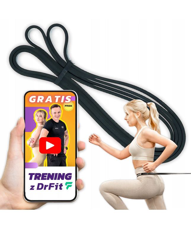 DrFit pasipriešinimo guma treniruotėms, fitnesui ir pilatesui, 11-22 kg, juoda, stipri
