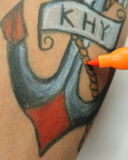 Vaikiškų nuplaunamų tatuiruočių rinkinys su trafaretais ir 10 flomasterių