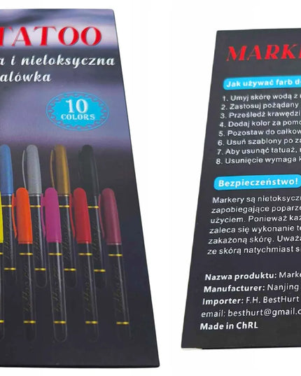 Vaikiškų nuplaunamų tatuiruočių rinkinys su trafaretais ir 10 flomasterių