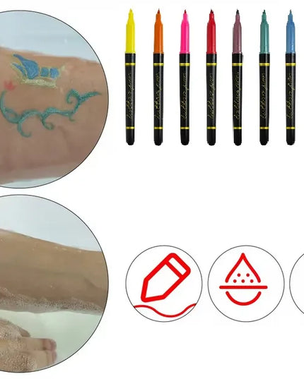 Nuplaunamų tatuiruočių rinkinys vaikams „Colorful Art“ su trafaretais ir 10 flomasterių
