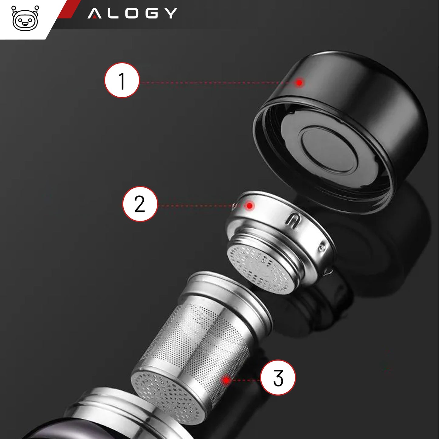 Termosas LED Alogy 800ml su sieteliu ir ekranėliu kavai ir arbatai Juodas