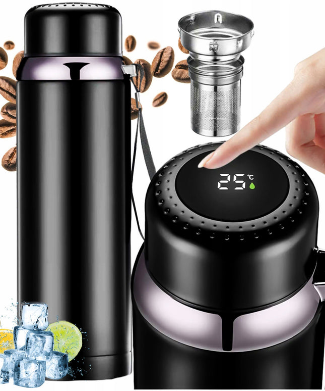 Termosas LED Alogy 800ml su sieteliu ir ekranėliu kavai ir arbatai Juodas