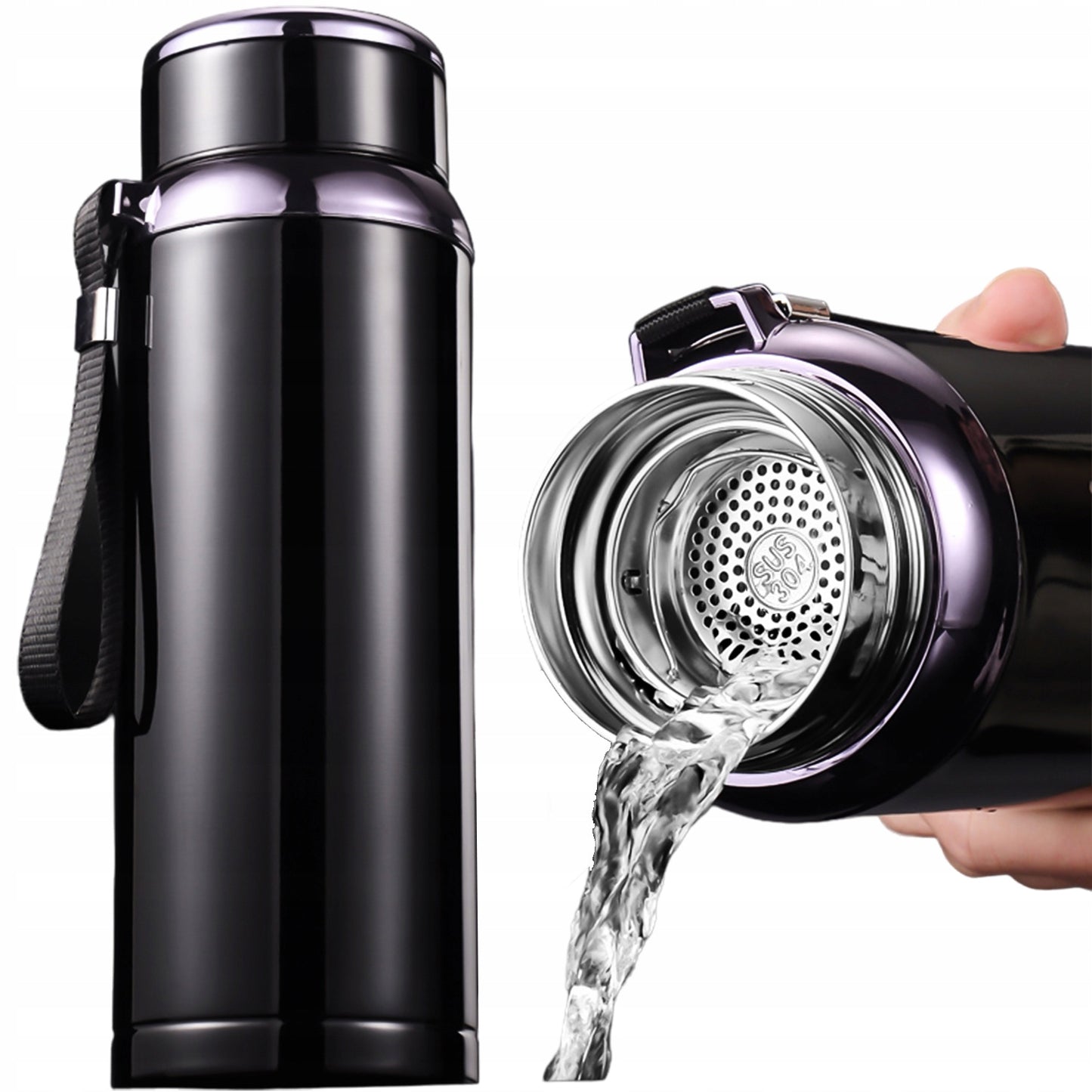 Termosas LED Alogy 800ml su sieteliu ir ekranėliu kavai ir arbatai Juodas