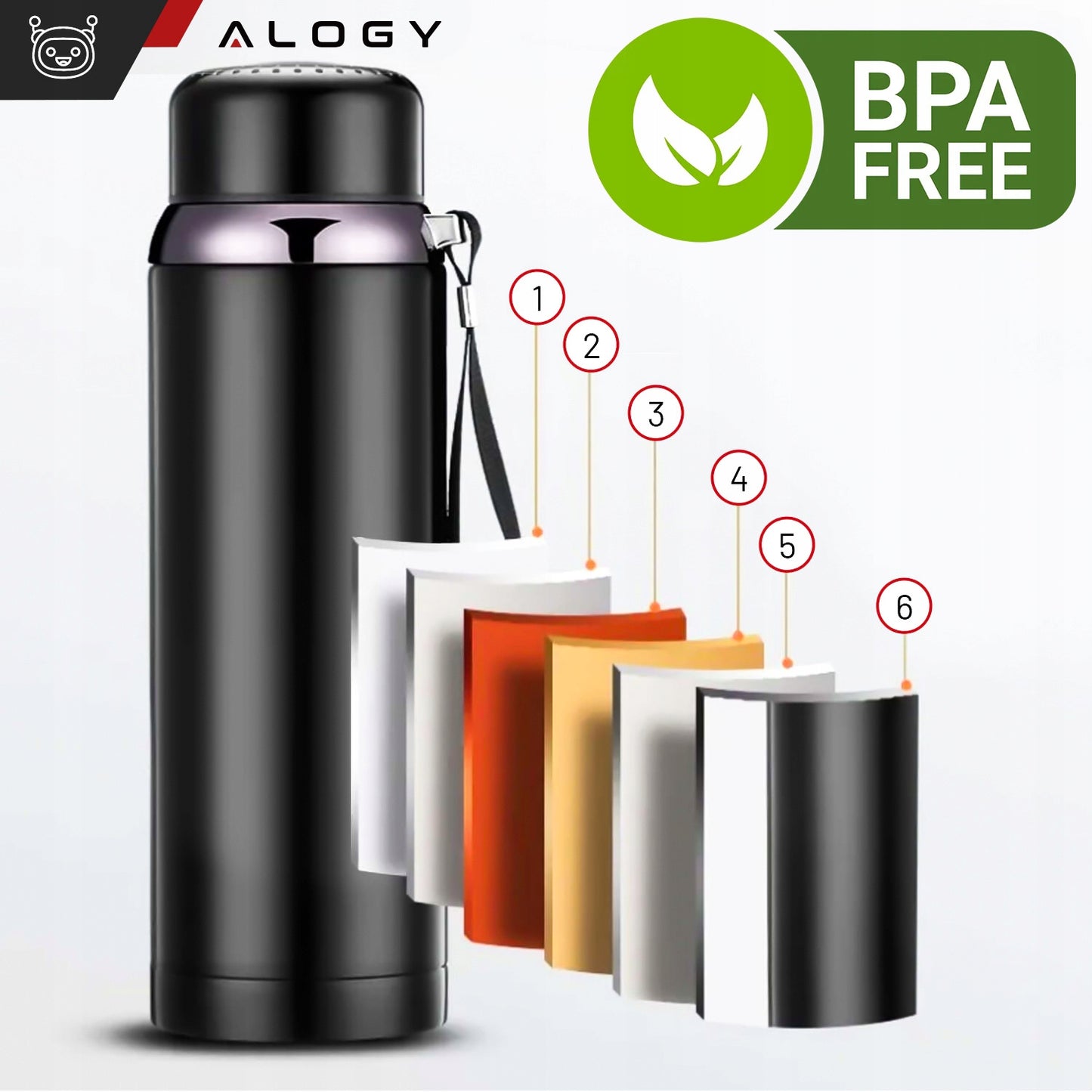 Termosas LED Alogy 800ml su sieteliu ir ekranėliu kavai ir arbatai Juodas