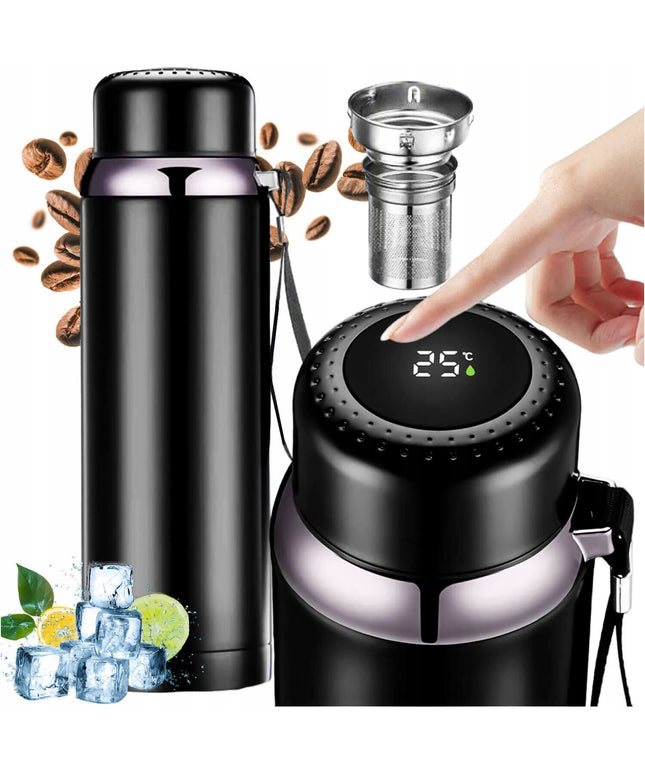 Termosas LED Alogy 800ml su sieteliu ir ekranėliu kavai ir arbatai Juodas