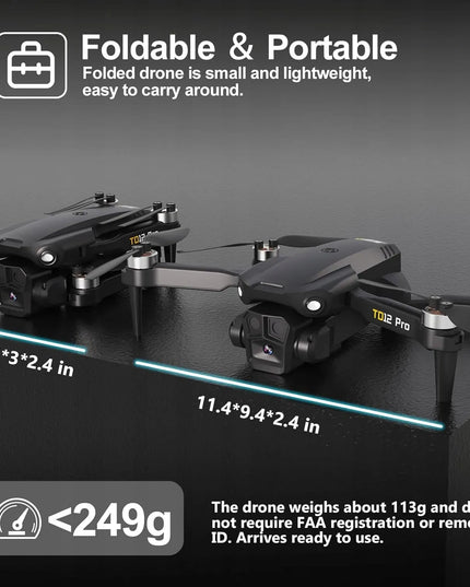 Toladrone TD12Pro sulankstomas FPV dronas su 1080P kamera, bešepetėliniais varikliais