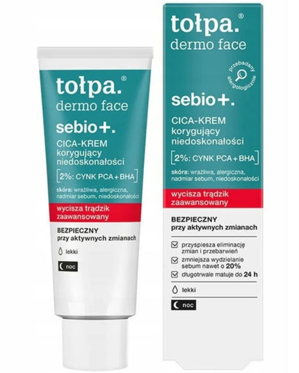 Tołpa Dermo Face Sebio Cica kremas veidui nuo netobulumų, 40 ml