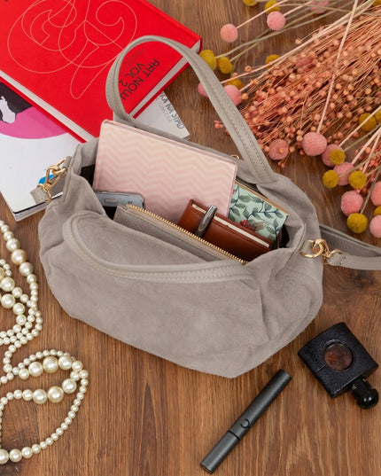 Moteriška zomšinė rankinė per petį „Vera Pelle Bolsa“, taupe