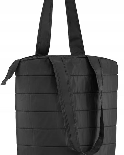 Juoda moteriška shopper rankinė per petį, dygsniuota, talpi, lengva, ZAGATTO