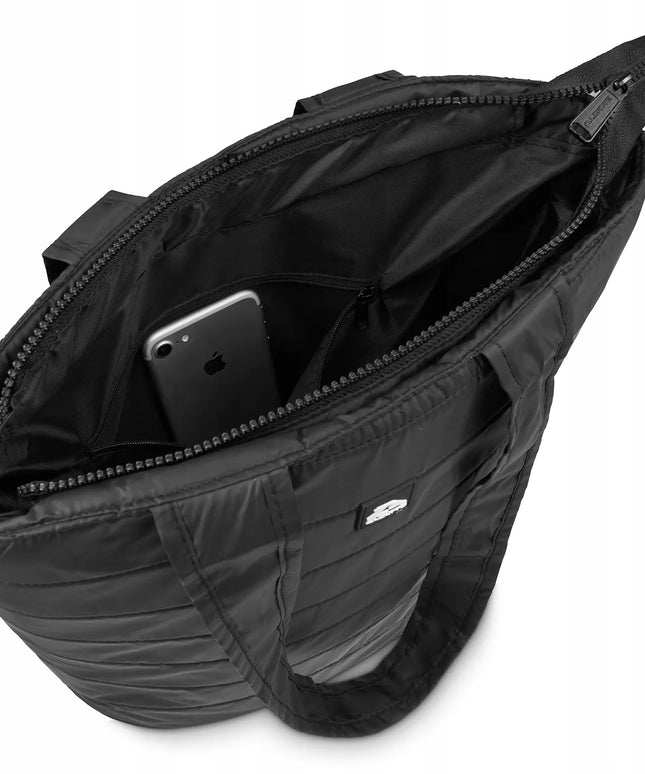 Juoda moteriška shopper rankinė per petį, dygsniuota, talpi, lengva, ZAGATTO