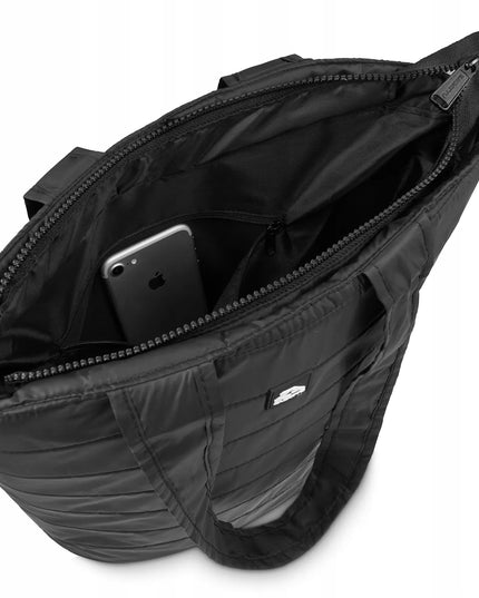 Juoda moteriška shopper rankinė per petį, dygsniuota, talpi, lengva, ZAGATTO