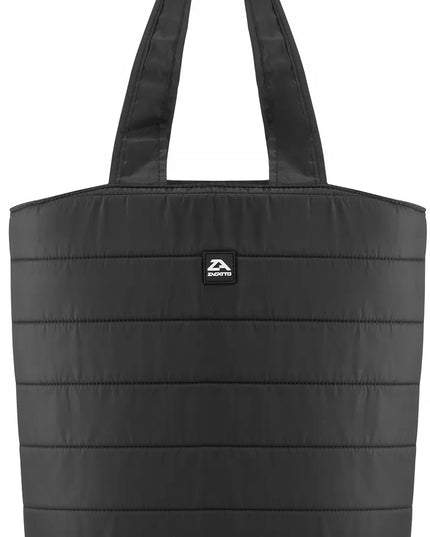 Juoda moteriška shopper rankinė per petį, dygsniuota, talpi, lengva, ZAGATTO