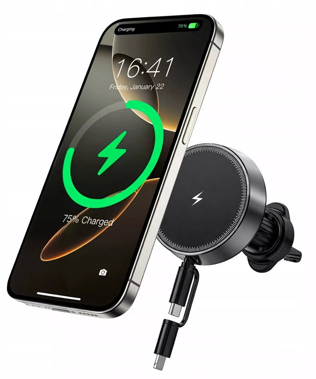 Automobilinis telefono laikiklis MagSafe orų grotelėms su įkrovikliu, skirtas Galaxy S26 S25