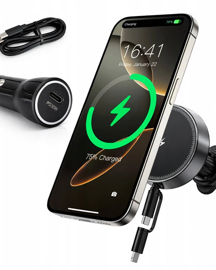 Automobilinis telefono laikiklis MagSafe orų grotelėms su įkrovikliu, skirtas Galaxy S26 S25