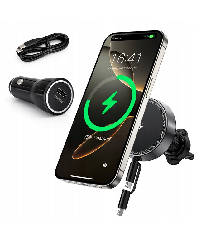 Automobilinis telefono laikiklis MagSafe orų grotelėms su įkrovikliu, skirtas Galaxy S26 S25
