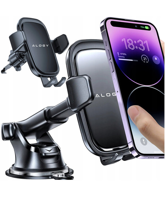 Tvirtas automobilinis telefono laikiklis ant priekinio stiklo, prietaisų skydelio, ventiliacijos grotelių