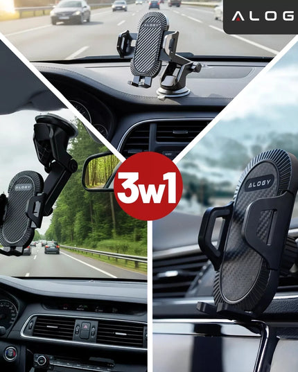 Alogy 3v1 automobilinis telefono laikiklis – tvirtinamas prie ventiliacijos grotelių, stiklo arba prietaisų skydelio