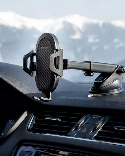 Tvirtas automobilinis laikiklis telefonui ant priekinio stiklo, prietaisų skydelio, salono