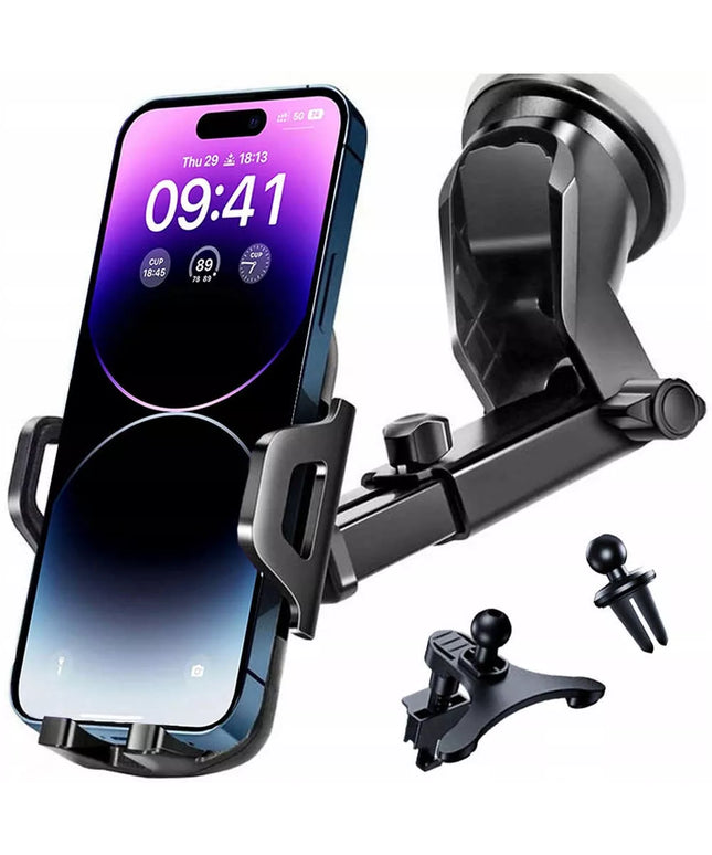 Tvirtas automobilinis telefono laikiklis - tinka priekiniam stiklui, prietaisų skydeliui, salonui