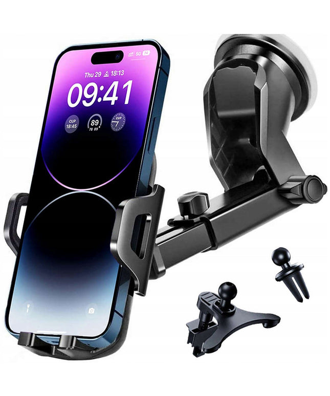 Tvirtas automobilinis telefono laikiklis - tinka priekiniam stiklui, prietaisų skydeliui, salonui