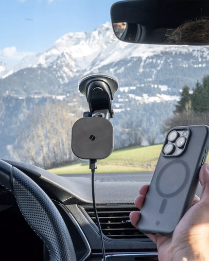 AUTOMOBILINIS TELEFONO LAIKIKLIS ANT STIKLO SU INDUKCINIU ĮKROVIKLIU, SKIRTAS MAGSAFE