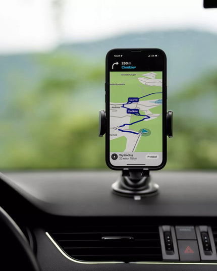 AUTOMOBILINIS TELEFONO LAIKIKLIS SPACECASE GHOST, MONTUOJAMAS ANT PRIETAISŲ SKYDELIO AR STIKLO, REGULIUOJAMAS
