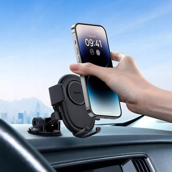 Automobilinis telefono laikiklis BASEUS spaustuvinis laikiklis ant prietaisų skydelio 360°