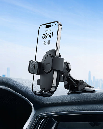 Automobilinis telefono laikiklis BASEUS spaustuvinis laikiklis ant prietaisų skydelio 360°